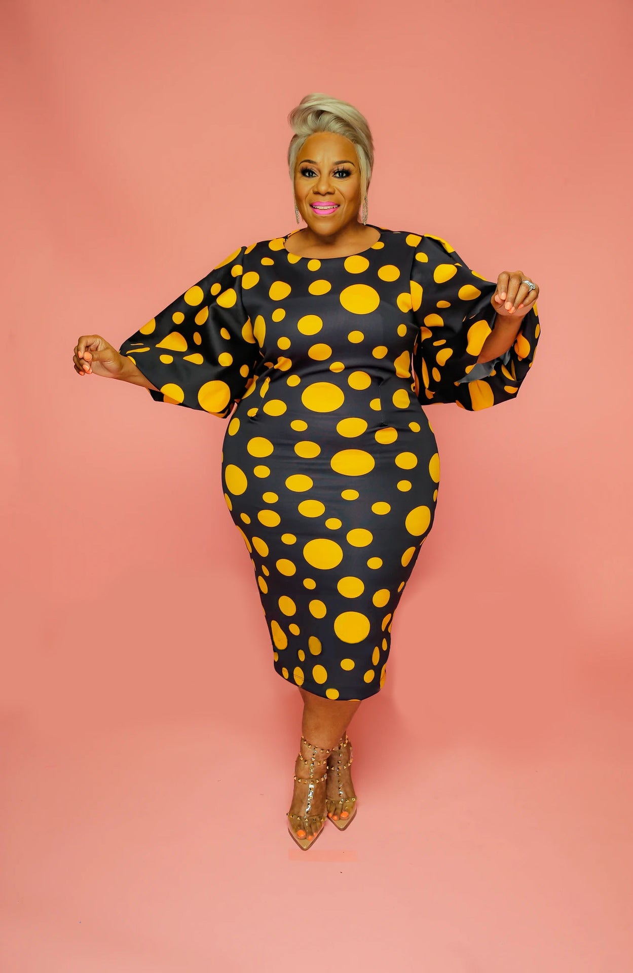 Bell Sleeve Polka Dot Print Dress