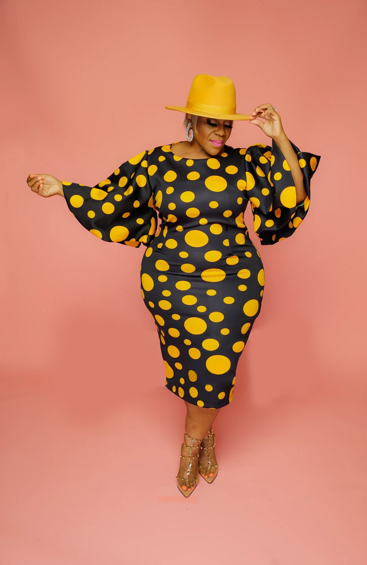 Bell Sleeve Polka Dot Print Dress