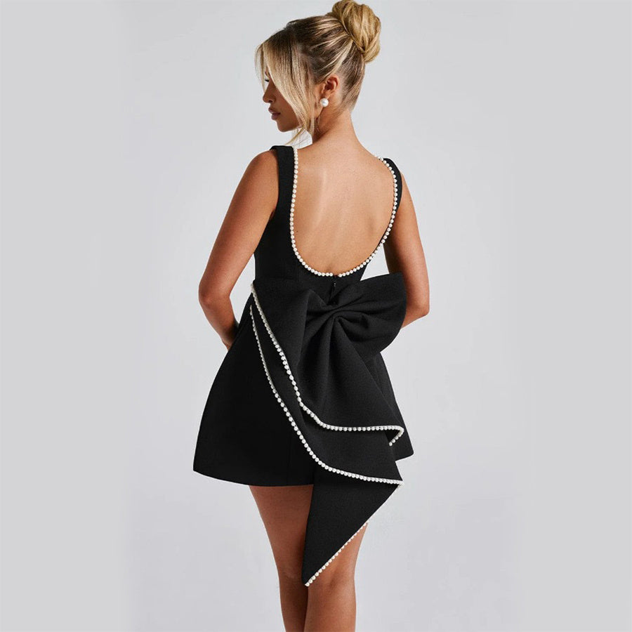 Big-Bow Pearled Backless Dress