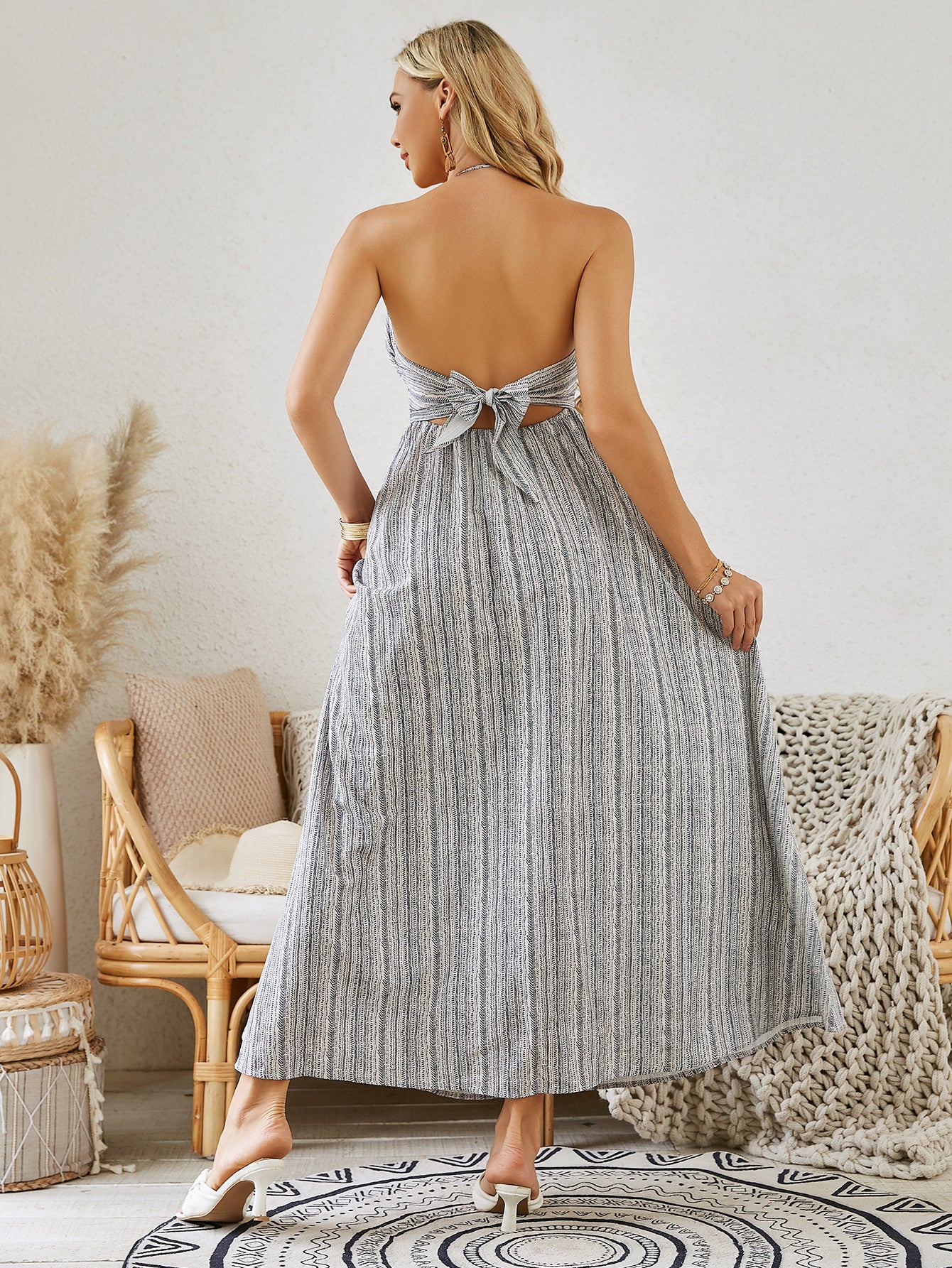 Bohemian Flowy Halter Maxi Dress