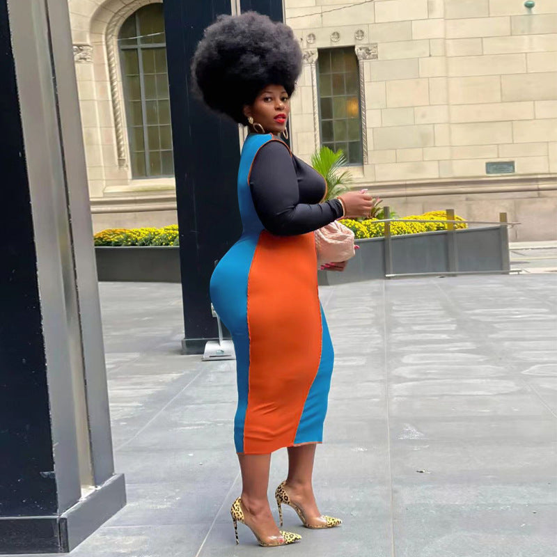 Beautiful Contrast Maxi Fitting Dress