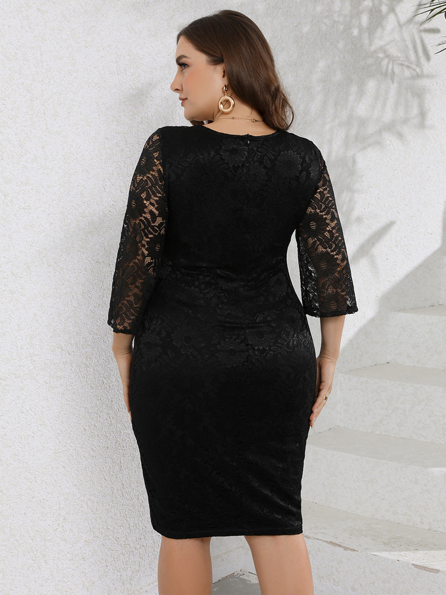 Black Flare Sleeve Lace Sheath Dress
