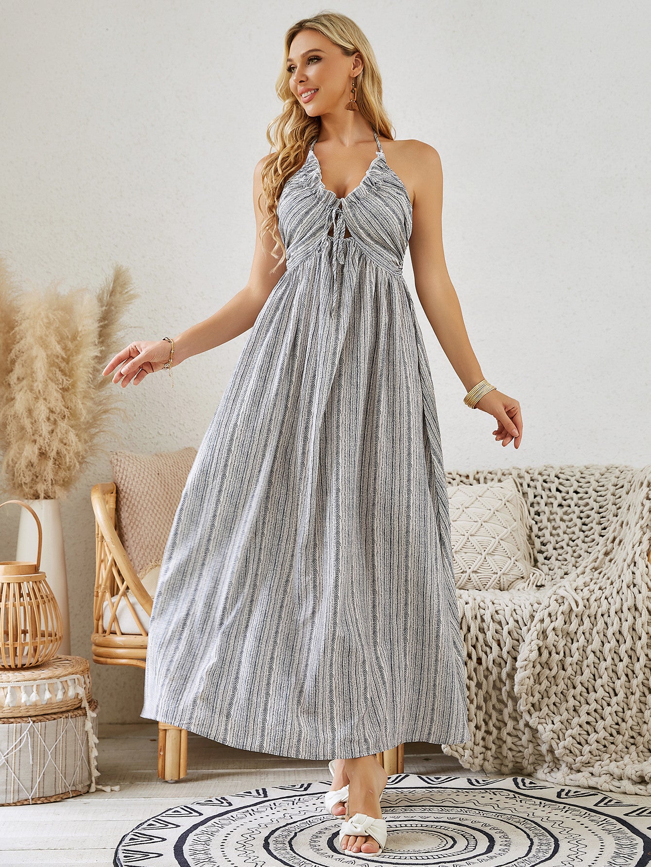 Bohemian Flowy Halter Maxi Dress