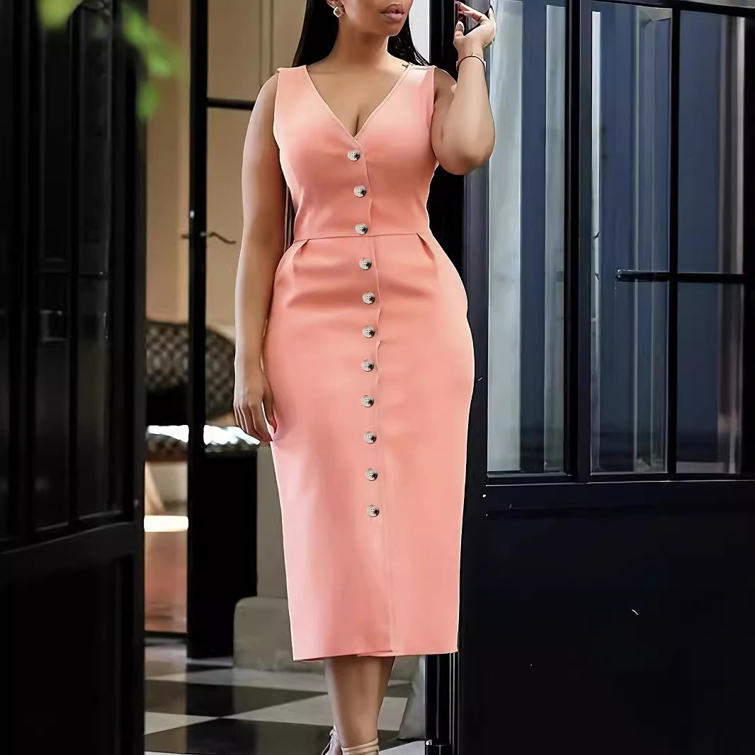 Casual V neck Jumpsuit Dress
