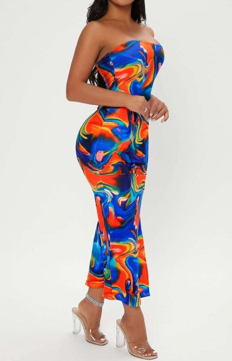 Printed Hip Hugging Strapless Slim Fit Dress