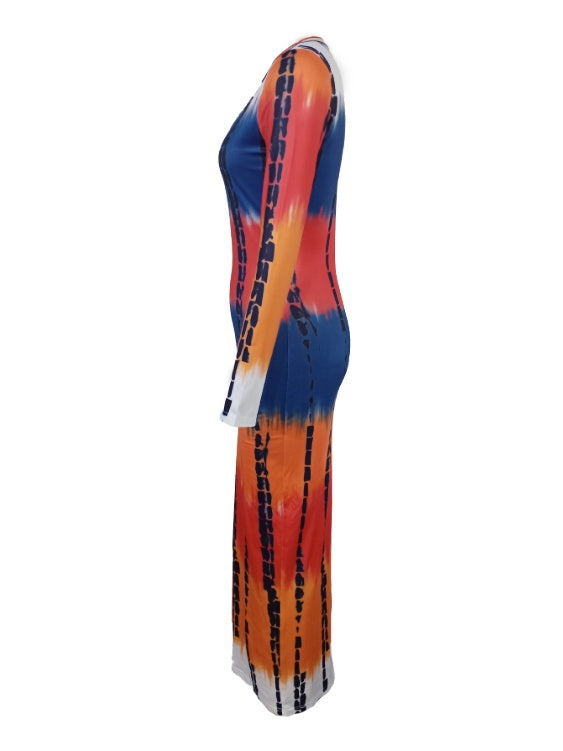 V-neck Printed Casual Bag Hip Dress