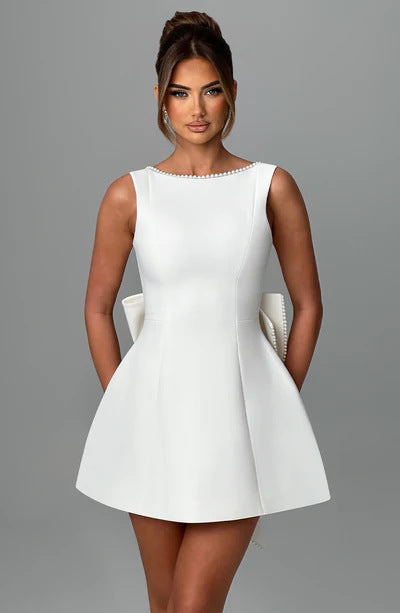 Big-Bow Pearled Backless Dress