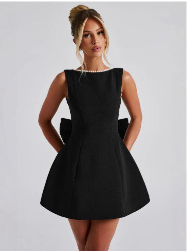 Big-Bow Pearled Backless Dress