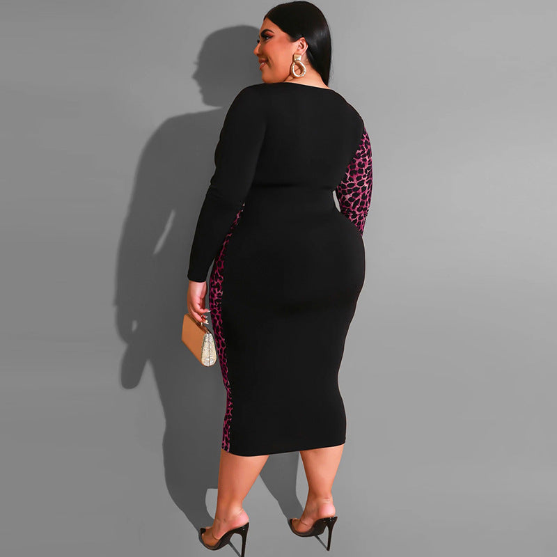 Multicolored Leopard Print Deep V Belted Dress