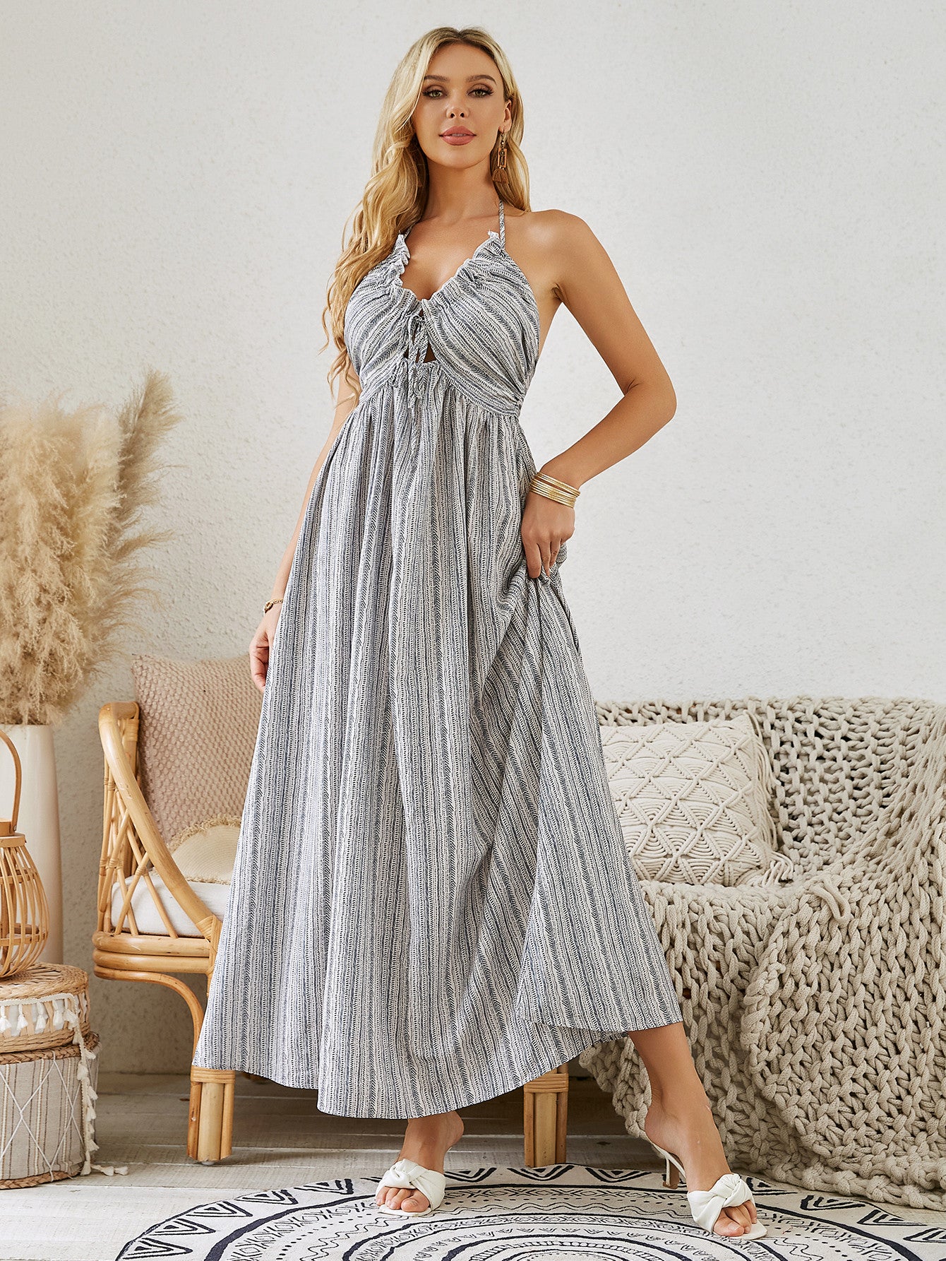 Bohemian Flowy Halter Maxi Dress