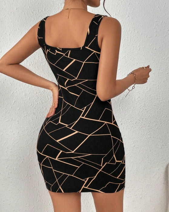 Printed Geo- Metric Slimming Fashion Dress