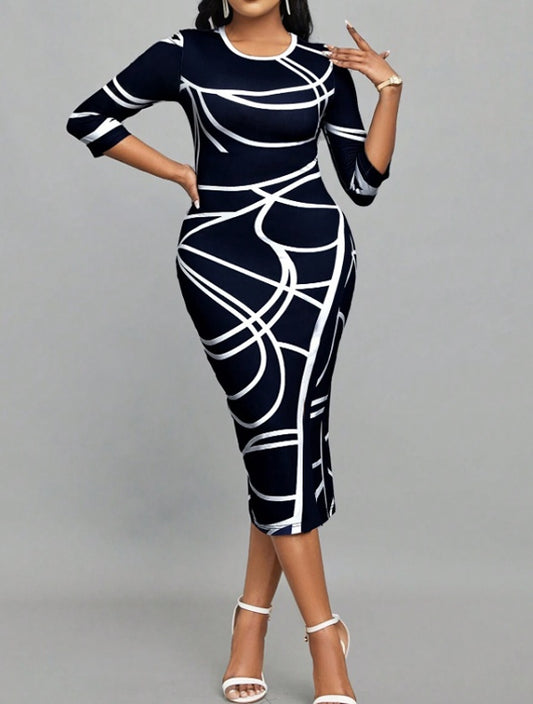 Elegant black and White Abstract Dress