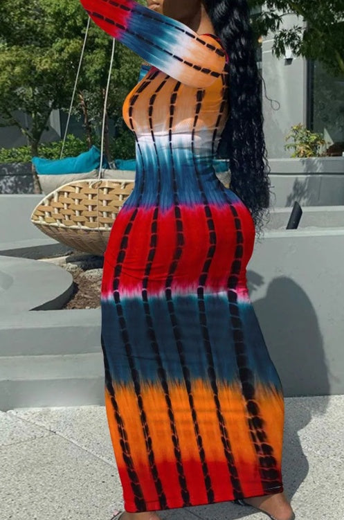 V-neck Printed Casual Bag Hip Dress