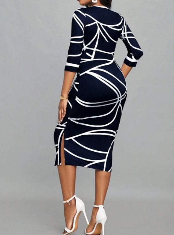 Elegant black and White Abstract Dress