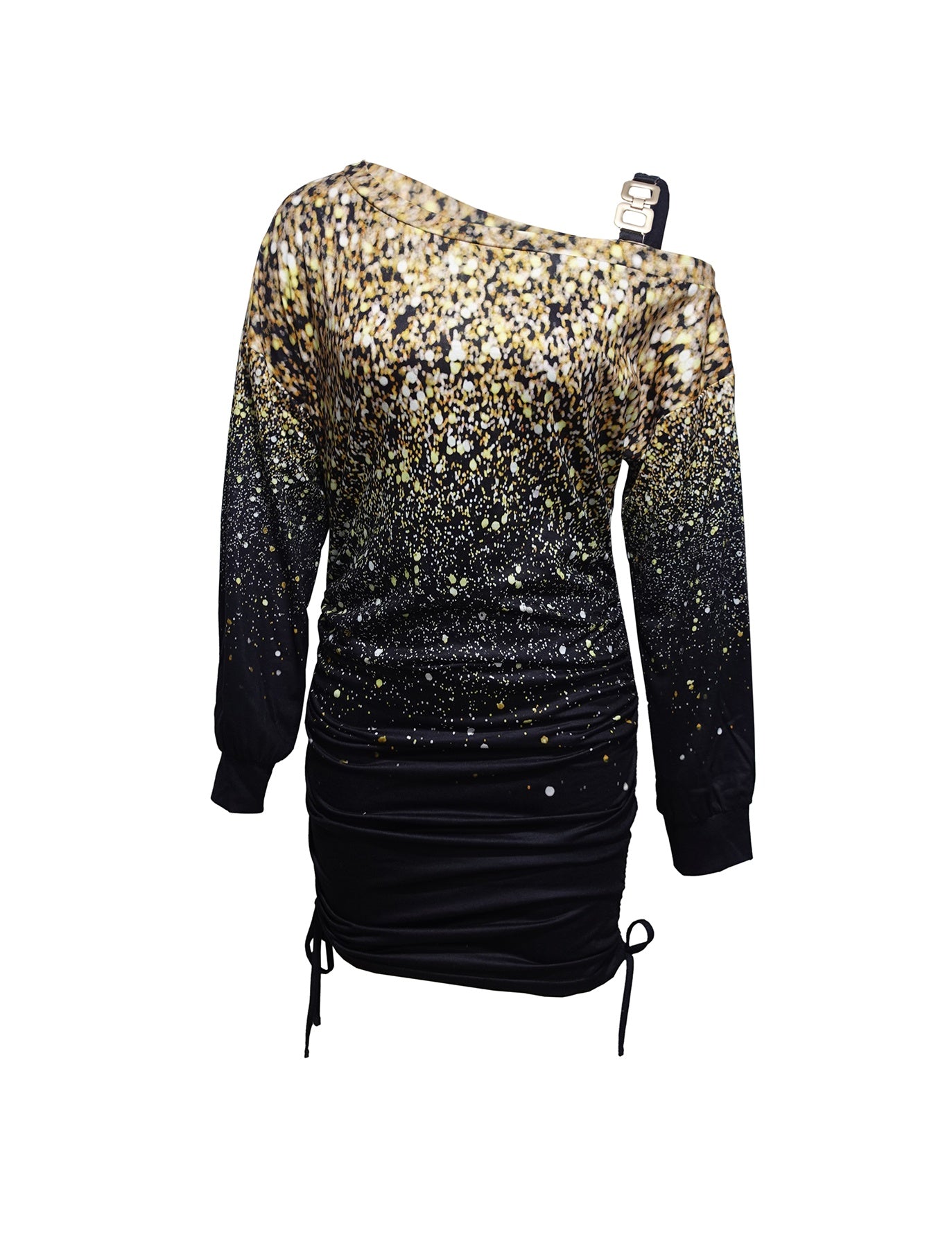 Sparkled Print Off Shoulder Casual Dress